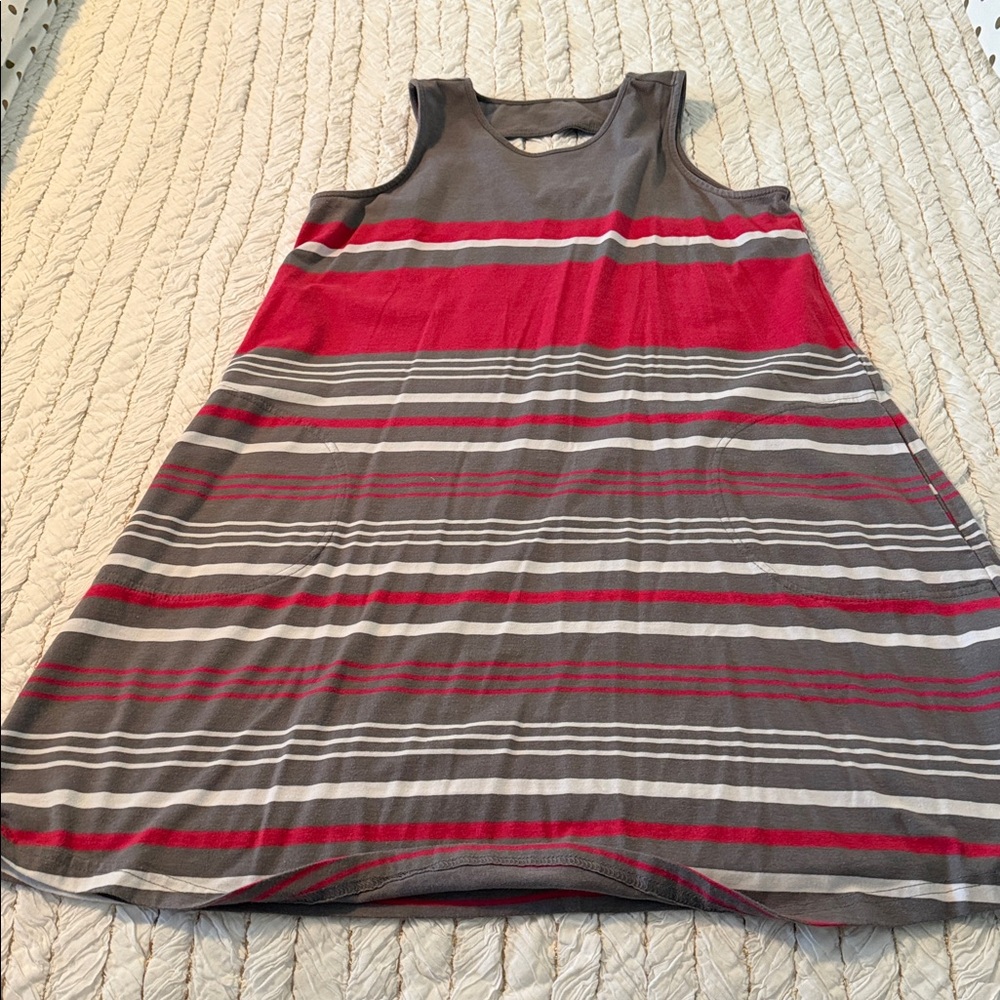 Aventura Red, Gray and Cream Striped Dress